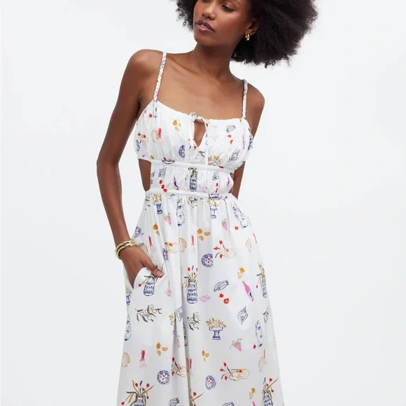 Madewell x Lisa says gah cutout midi dress Greek flower food dress NWT - Picture 2 of 4